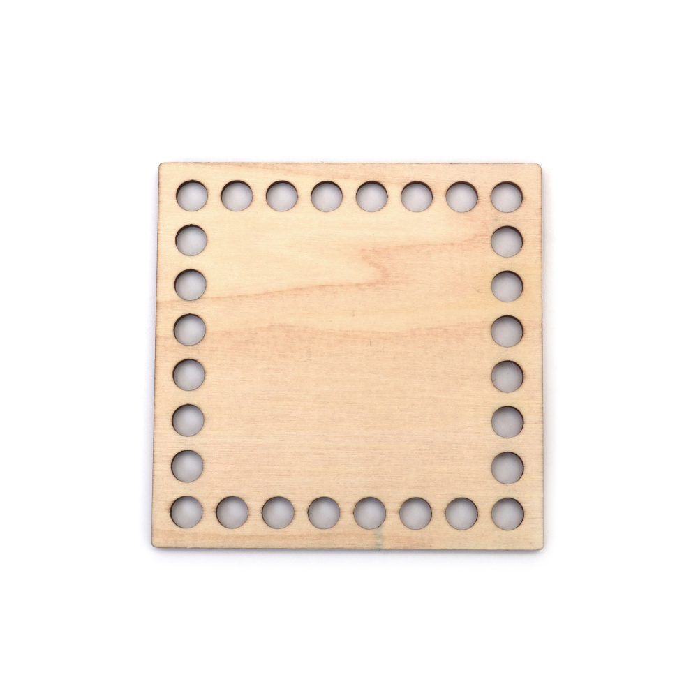 Bază din lemn pentru geantă sau coș pătrat 100x4 mm, gaură 8 mm, culoare lemn