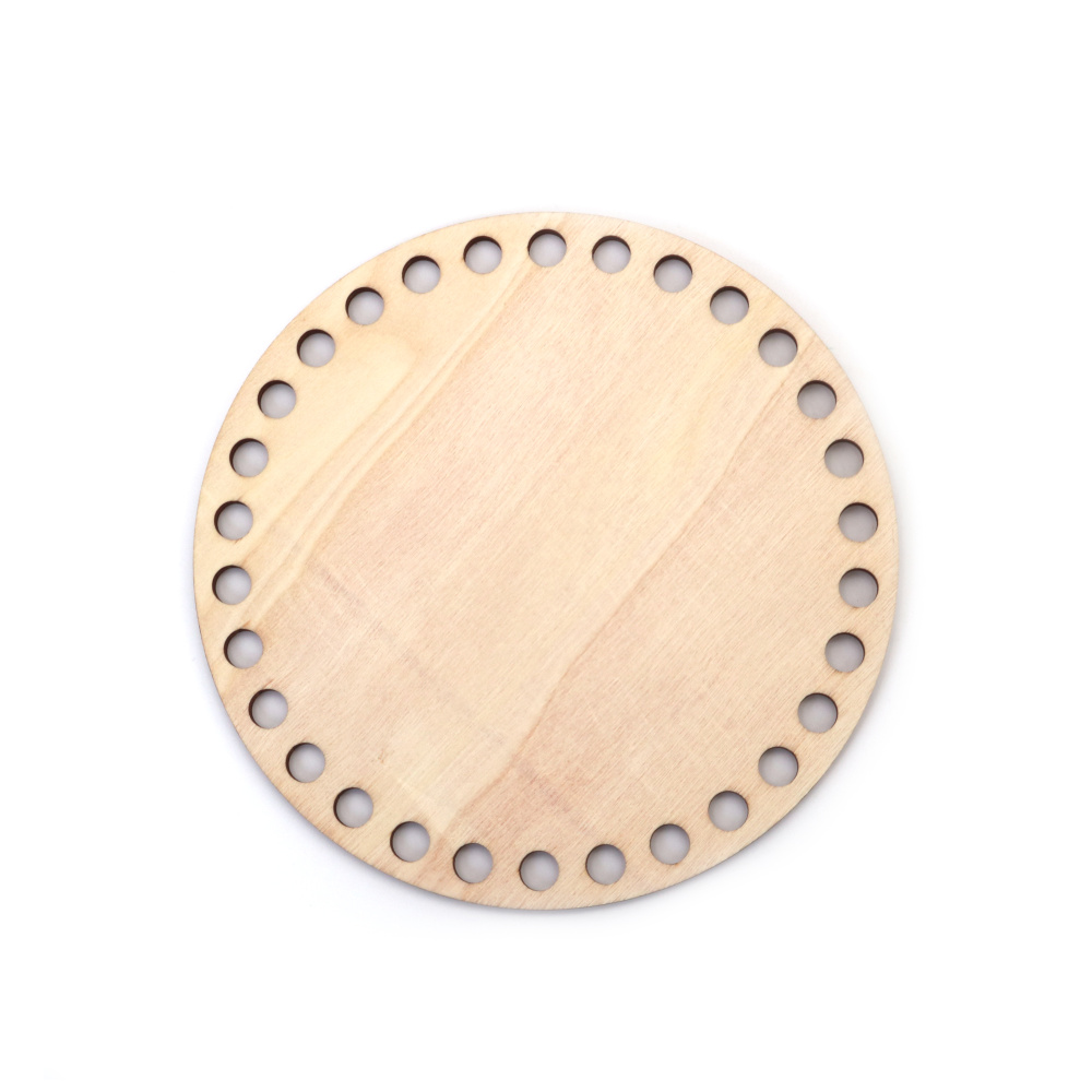 Bază din lemn pentru geantă sau coș rotund 150x4 mm, gaură 8 mm, culoare lemn