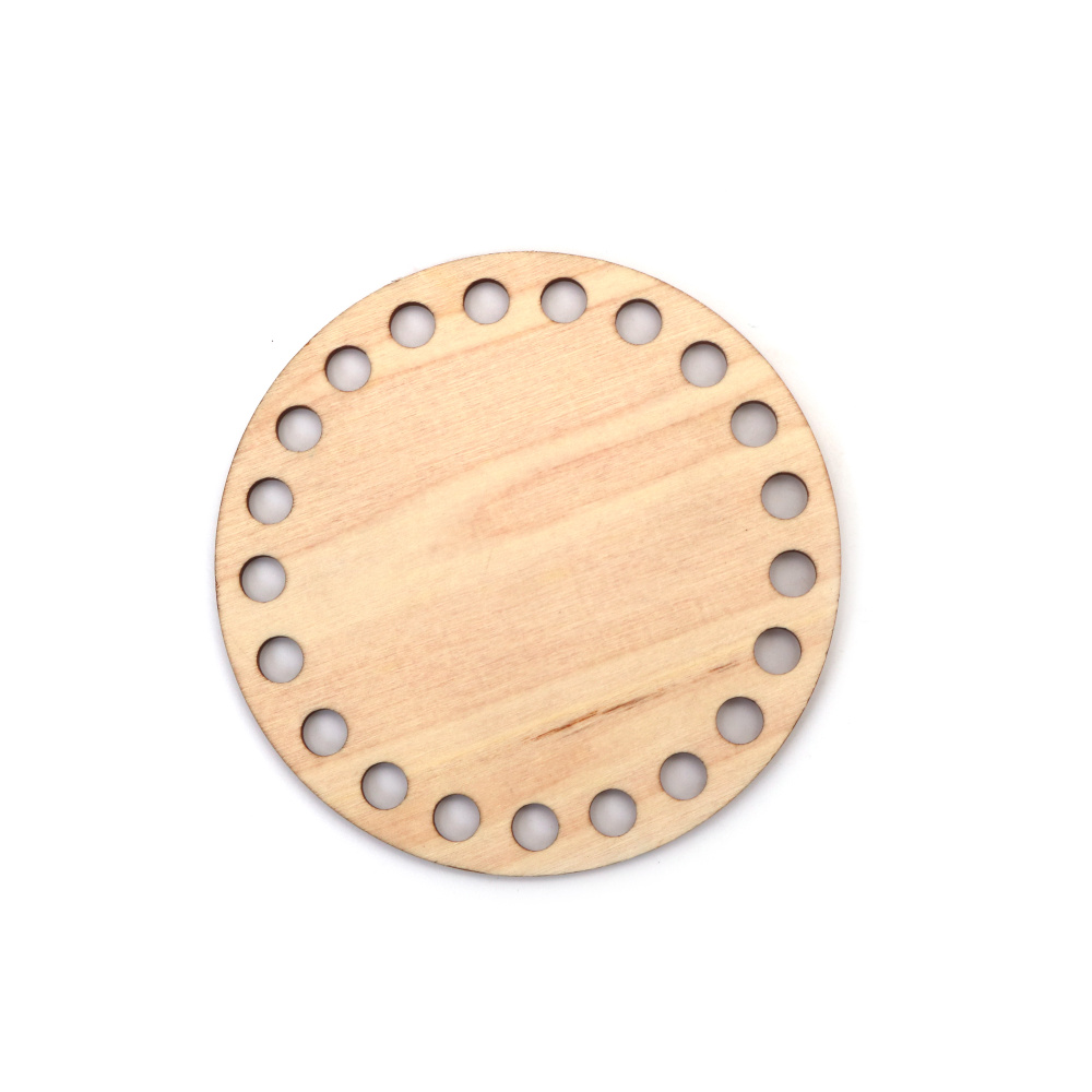 Bază din lemn pentru geantă sau coș rotund 110x4 mm, gaură 8 mm, culoare lemn