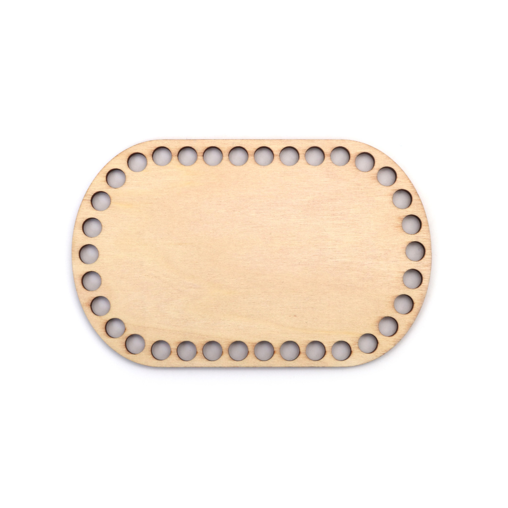 Bază din lemn pentru geantă sau coș oval 150x95x4 mm, gaură 8 mm, culoare lemn