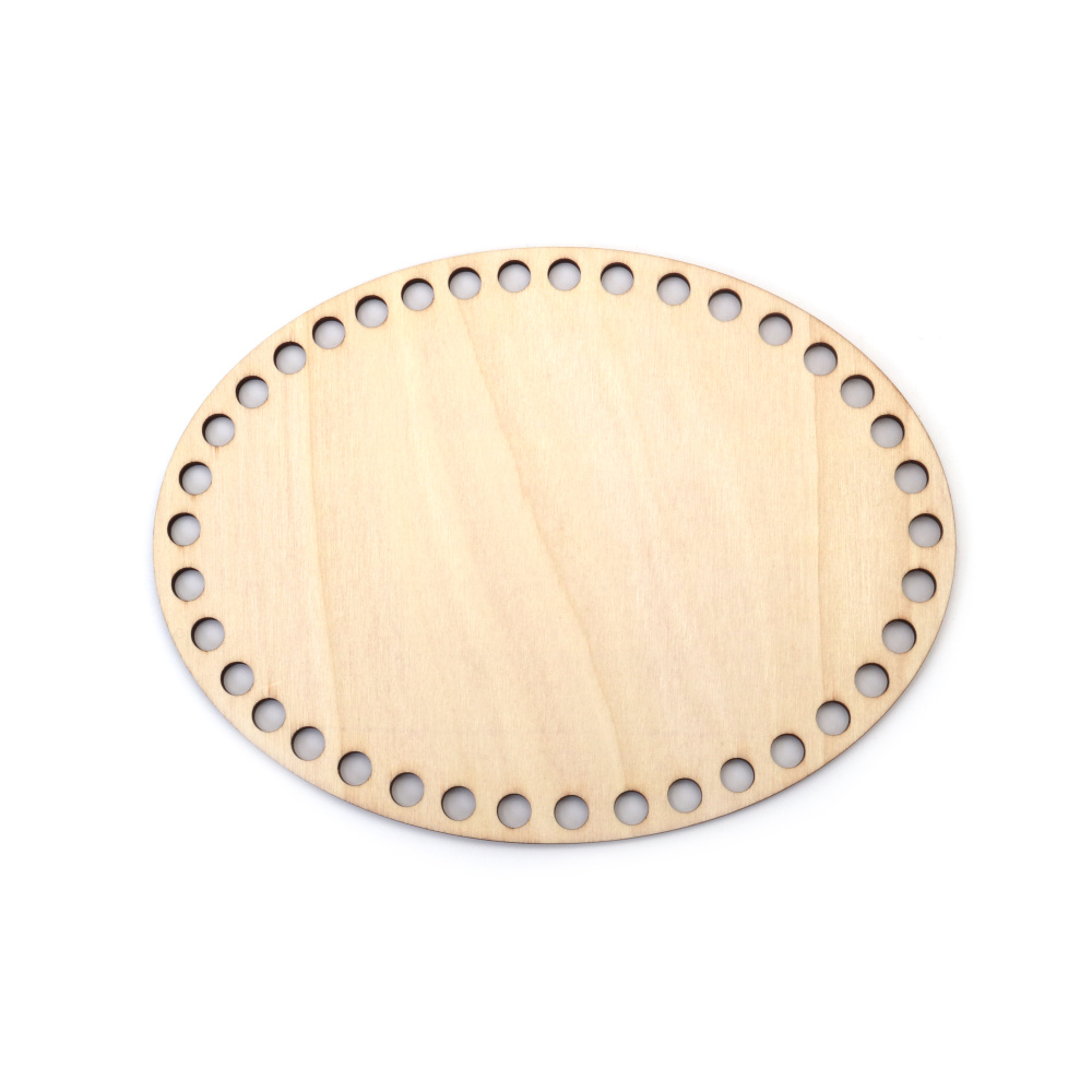 Bază din lemn pentru geantă sau coș elipsă 200x150x4 mm gaură 8 mm culoare lemn