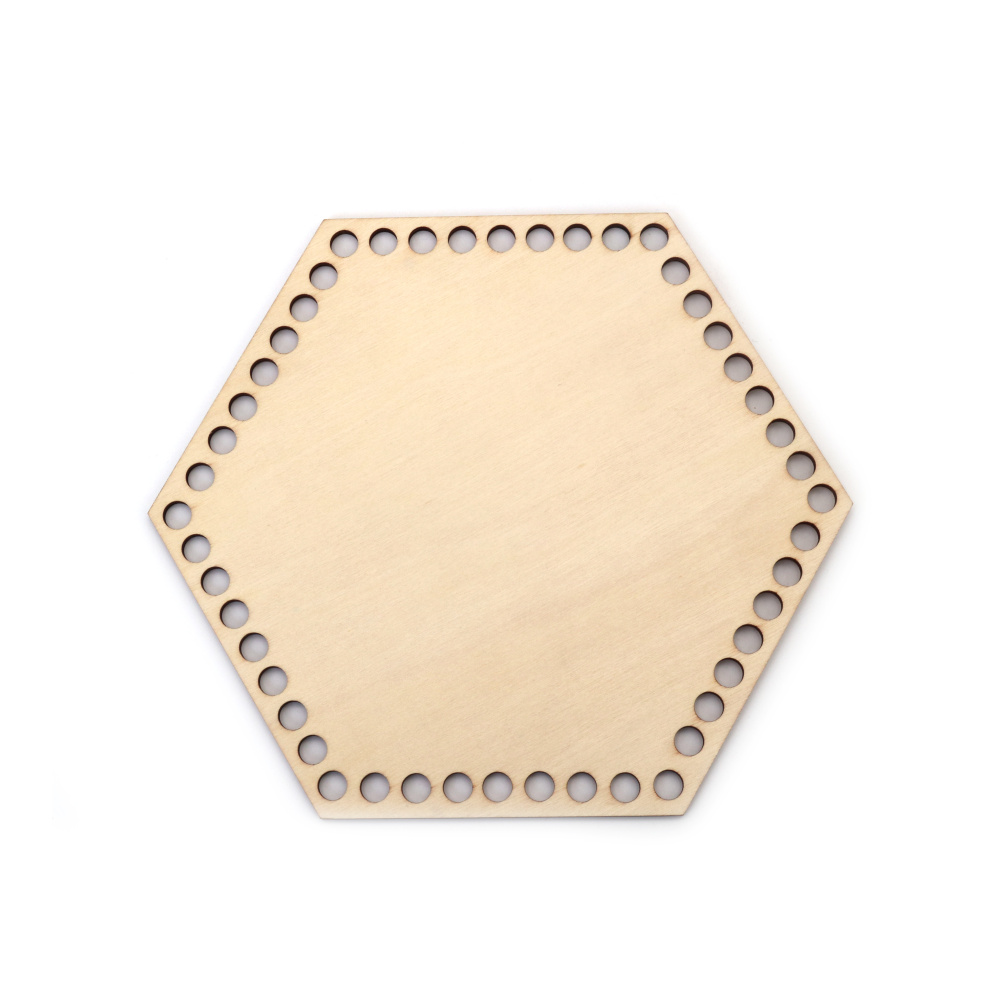 Bază din lemn pentru geantă sau coș hexagonal 200x174x4 mm gaură 8 mm culoare lemn