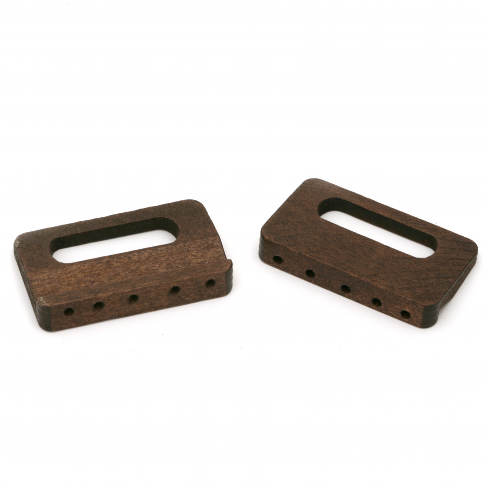 Wooden Accessory  for bags and belts 46x29x8 mm holes 2 mm color brown - 4 pieces