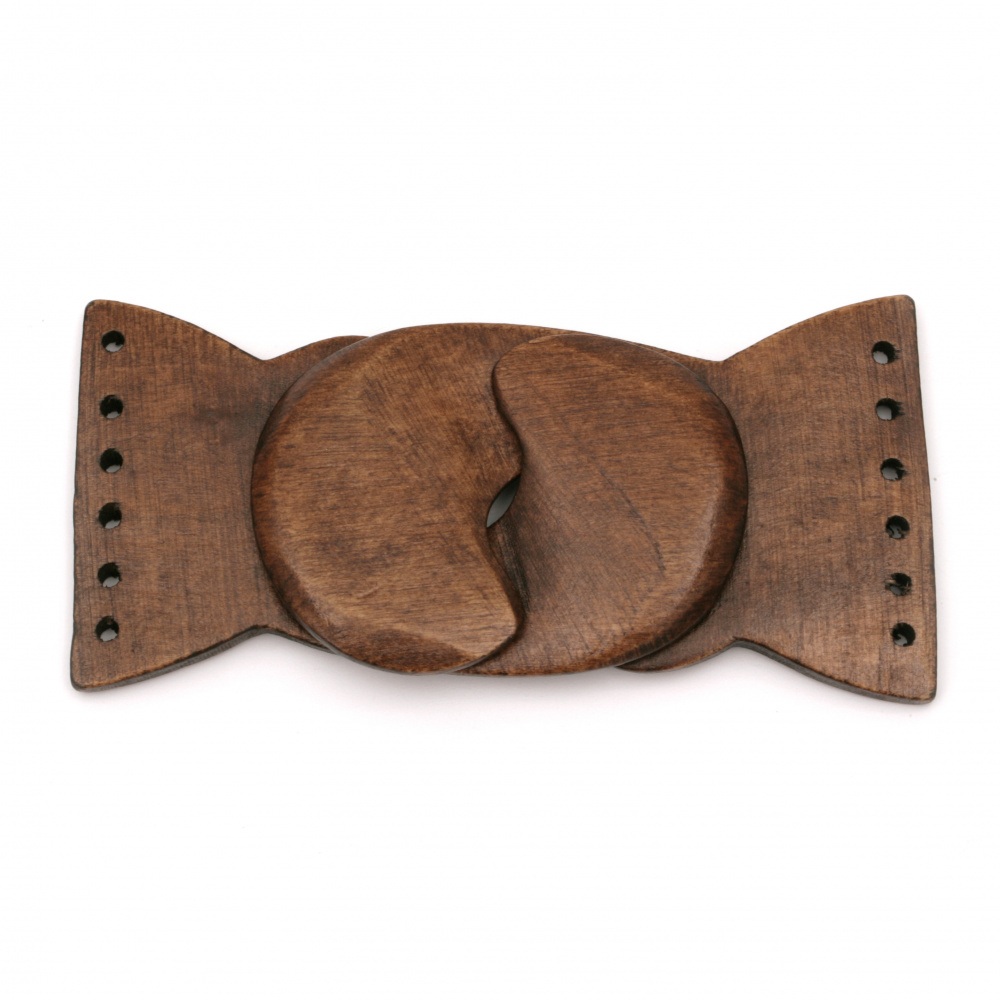 Wooden belt fastener 110x45x5 mm hole 2 mm color brown - 1 set