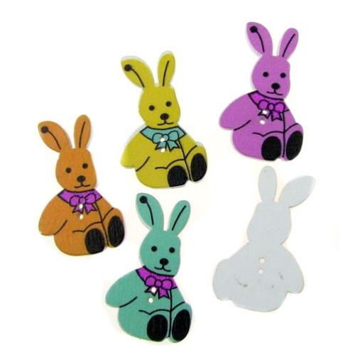 Rabbit wooden button 33.5x21x2.5 mm hole 0.5 mm MIX -10 pieces
