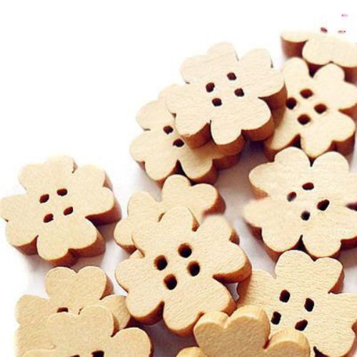 Wooden button clover 14x3 mm hole 1.5 mm - 10 pieces