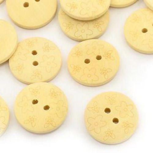 Round wooden flat button 20x4 mm hole 2 mm - 10 pieces