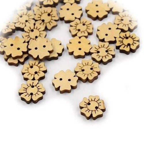 Flower shaped wooden button 15x3.5 mm hole 1 mm - 10 pieces