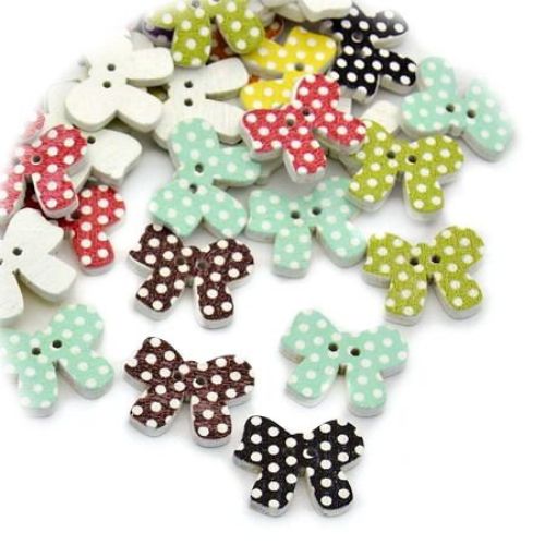 Wooden bow shaped button 16x20x2.5 mm hole 1.5 mm mix - 10 pieces