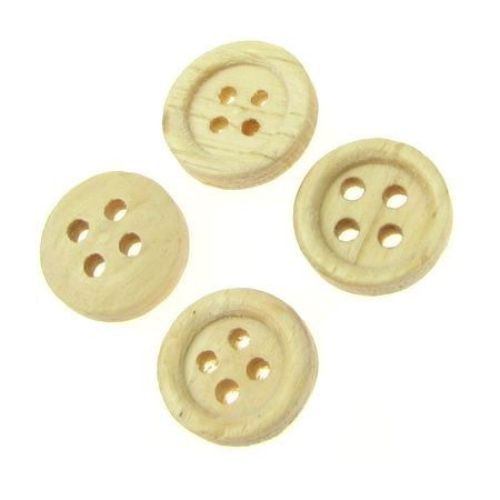 Round wooden flat button 12x3mm hole 2mm - 20 pieces