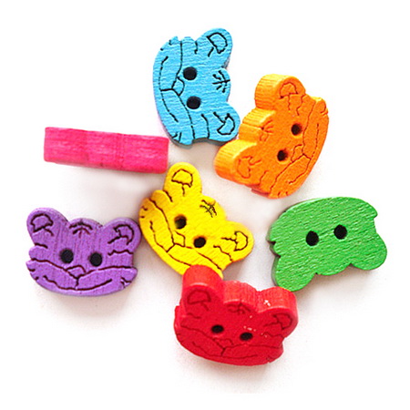 Tiger's head wooden button 13x9 mm mix - 10 pieces