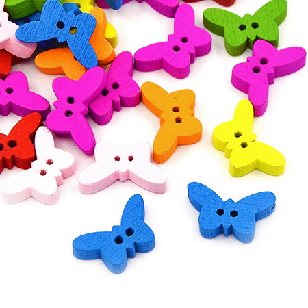 Butterfly shaped wooden button 18x6 mm mix - 10 pieces