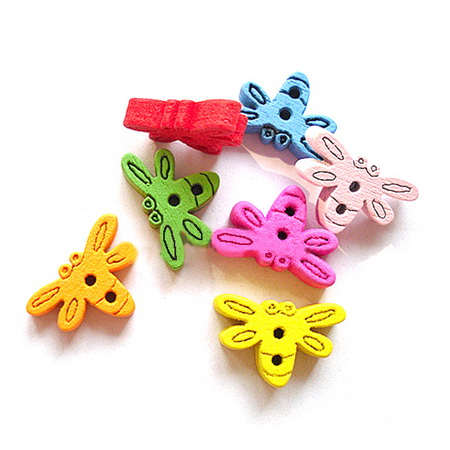 Wooden dragonfly button 16x11 mm MIX-10 pieces