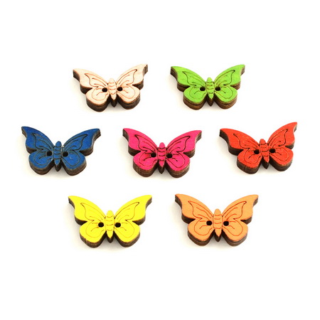 Butterfly shaped wooden button 17x27x4 mm hole 1 mm mix - 10 pieces