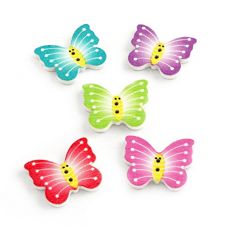 Butterfly wooden  button 21x25x2.5 mm hole 1 mm MIX -10 pieces