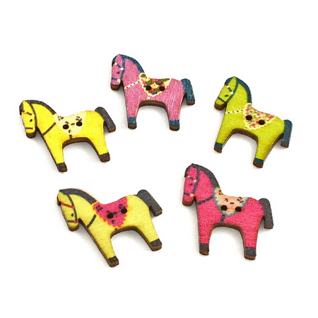 Wooden button, horse, 29x28x2 mm, hole 1 mm MIX - 10 pieces