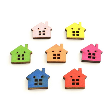 House wooden button 22x23x4 mm hole 2 mm - 10 pieces