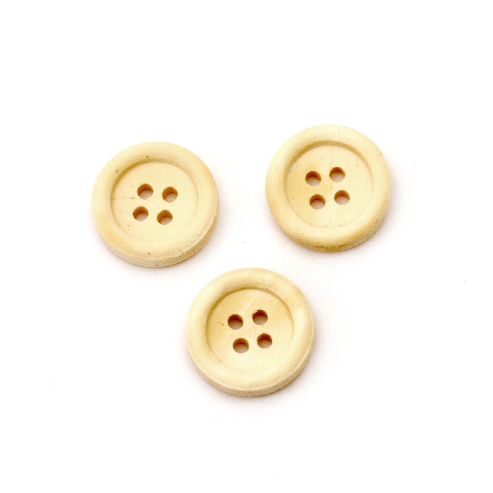 Round wooden flat button 15x4 mm hole 2 mm - 10 pieces
