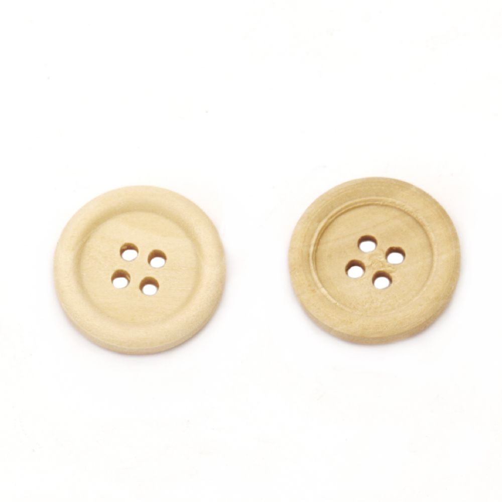 Round wooden flat button 20x3.5 mm hole 2 mm wood color - 10 pieces