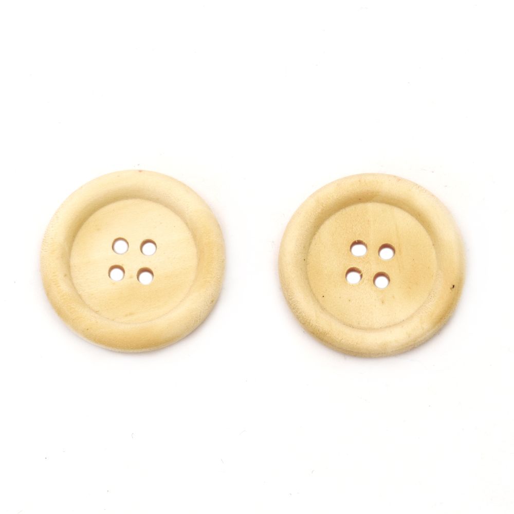 Round wooden flat button 25x4.5 mm hole 2 mm wood color - 10 pieces