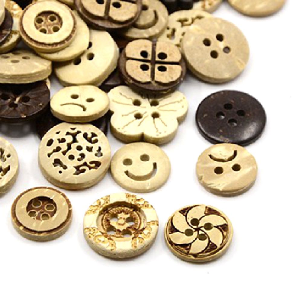 ASSORTED Wooden Buttons, 12 ~ 17.5x3 ~ 3.5mm, Hole: 1 ~ 2 mm   -5 pieces