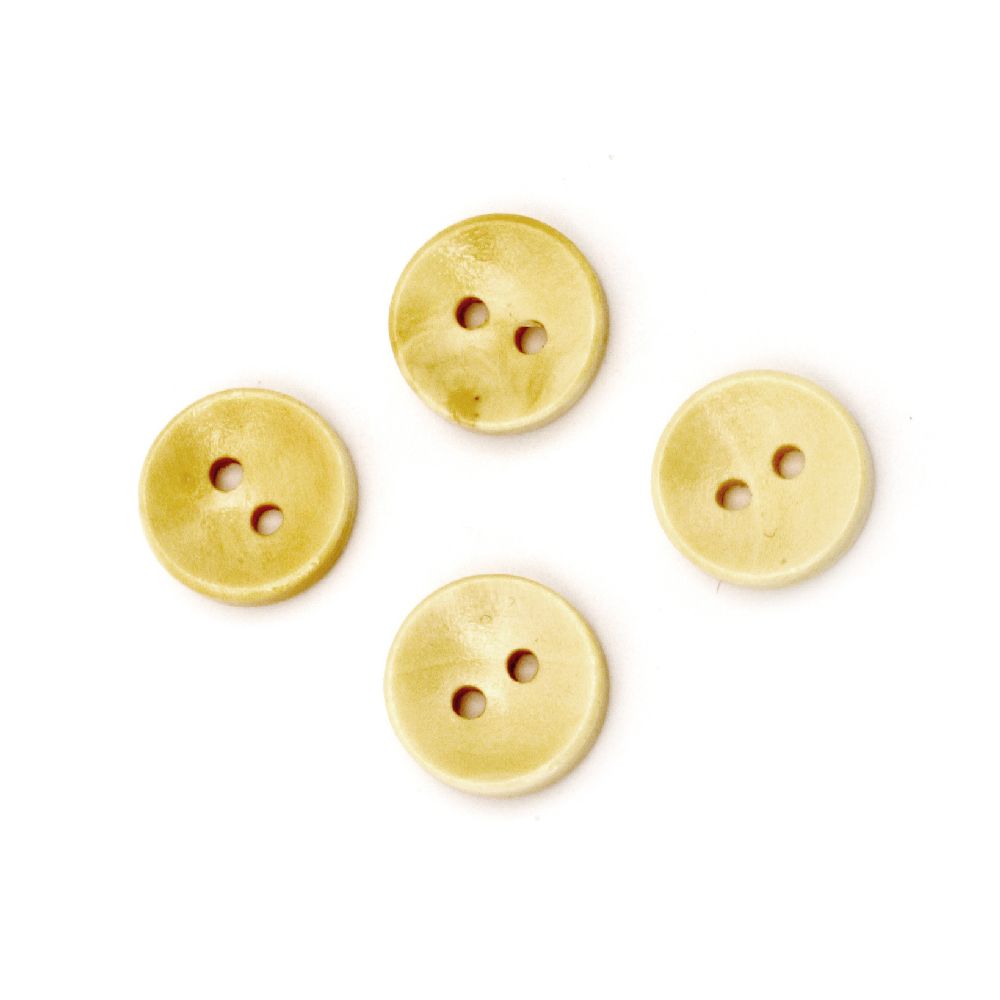 Round wooden button 12.5x4 mm hole 2 mm wood color - 10 pieces