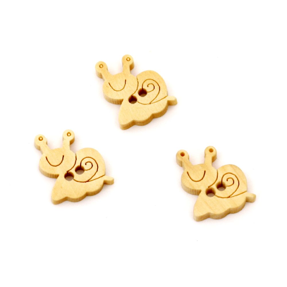 Snail shaped wooden  button15x13x3.8 mm hole 1 mm - 10 pieces