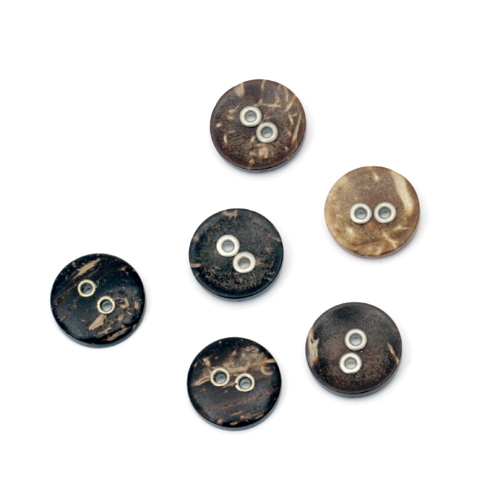 Coconut round flat button 13x3 mm hole 2 mm - 10 pieces