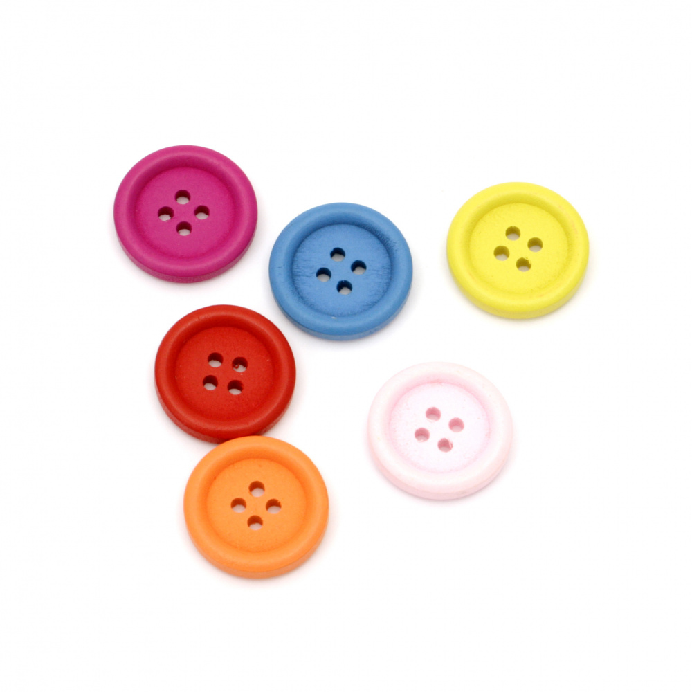 Colored Wooden Button for DIY Art and Design, 20x4 mm, Hole: 2 mm, MIX -10 pieces