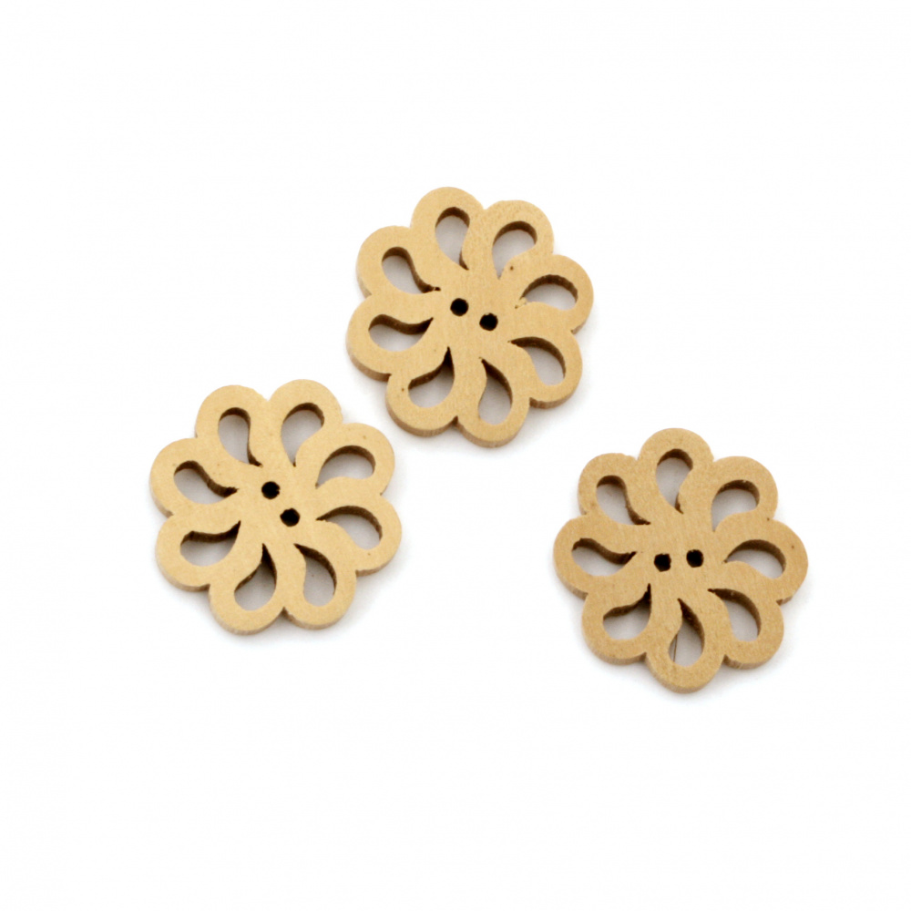 Flower shaped wooden button 19x19x4 mm hole 1 mm - 10 pieces