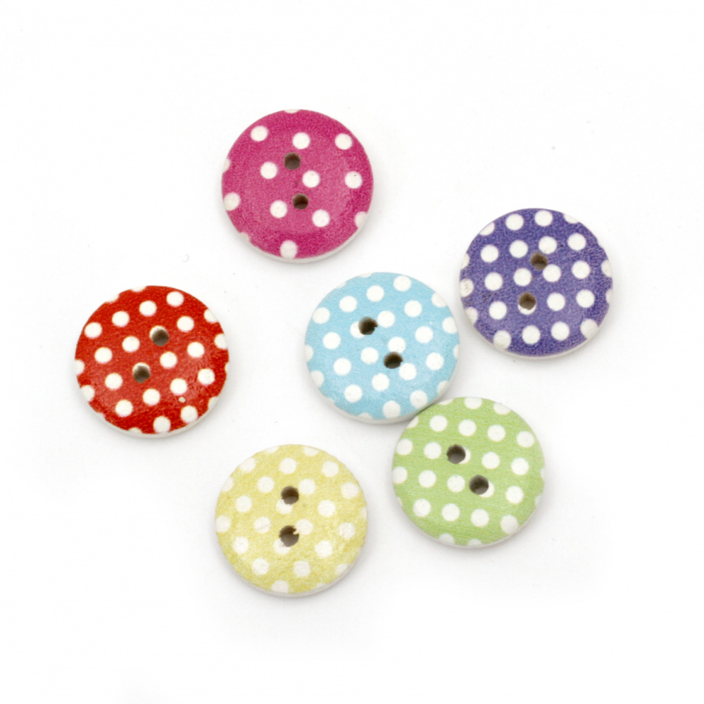 Wooden Round Patterned  Button, 15x4 mm, Hole: 1.5 mm, MIX -20 pieces