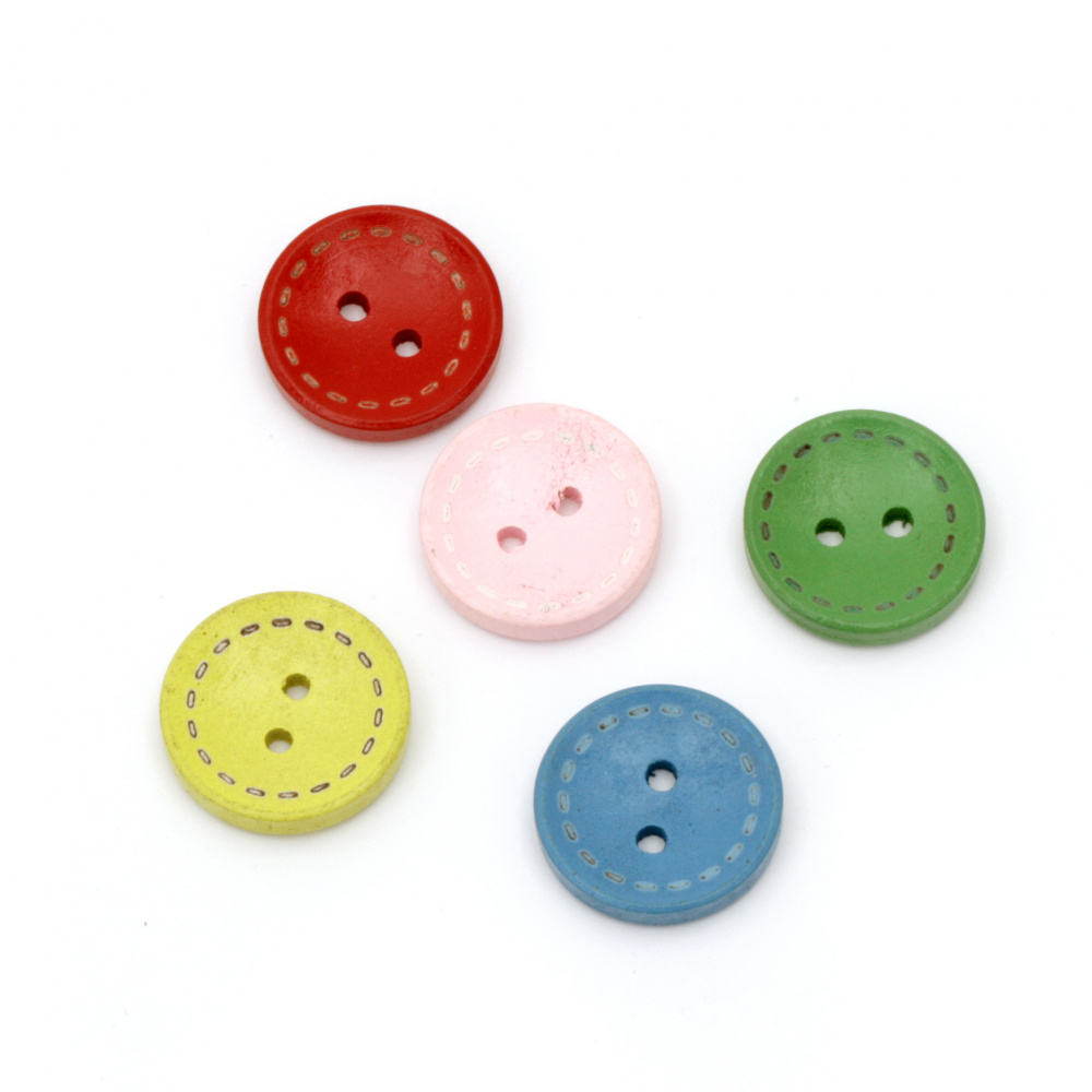 Round wooden flat button 20x4 mm hole 2.5 mm mix - 5 pieces