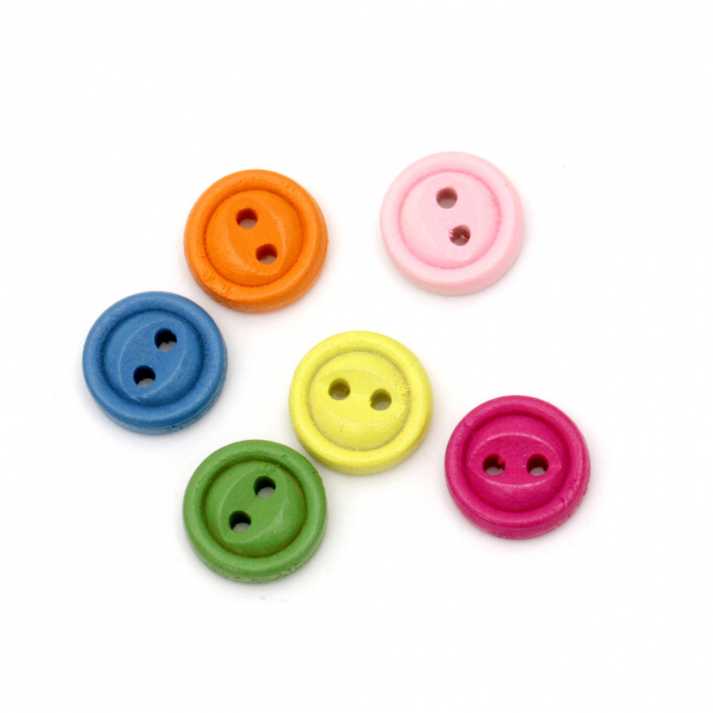 Round wooden button 12x12x4 mm hole 2 mm mix - 20 pieces