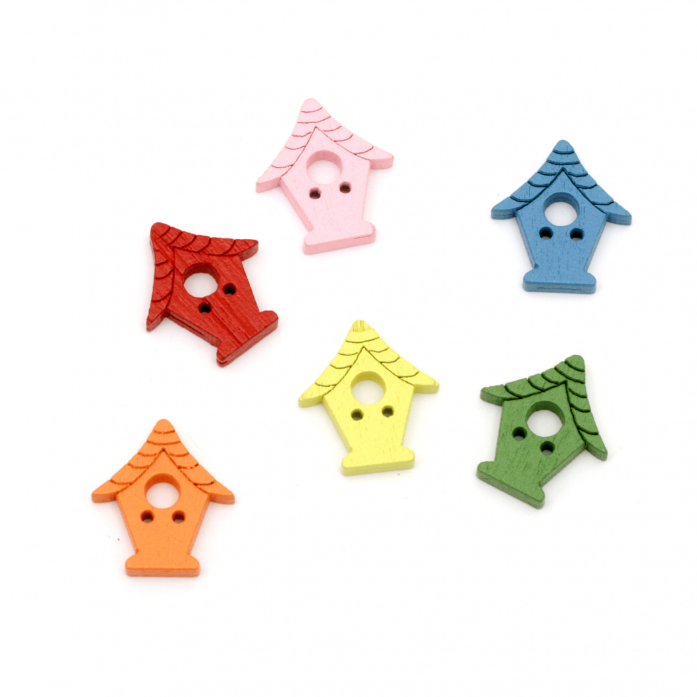 House wooden button 23x21x4 mm hole 1 mm mix - 10 pieces
