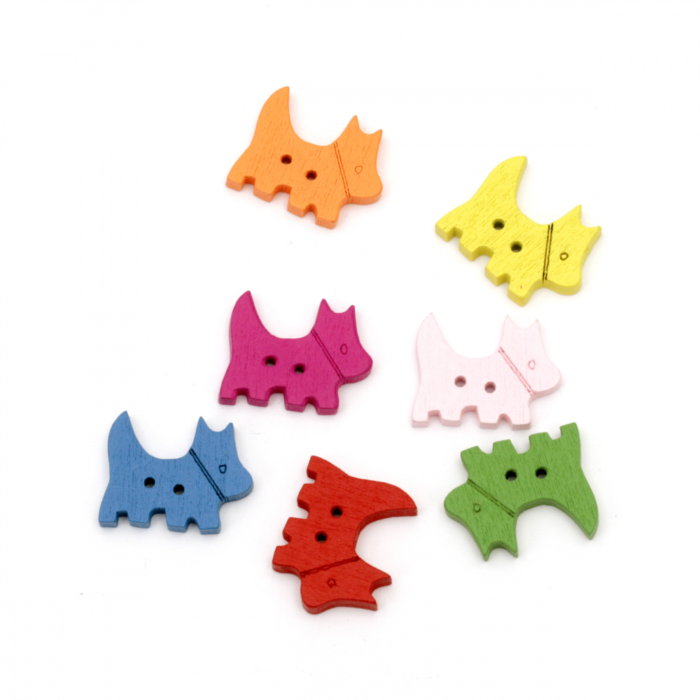 Dog shaped wooden button 25x19x3.5 mm hole 2 mm mix - 10 pieces