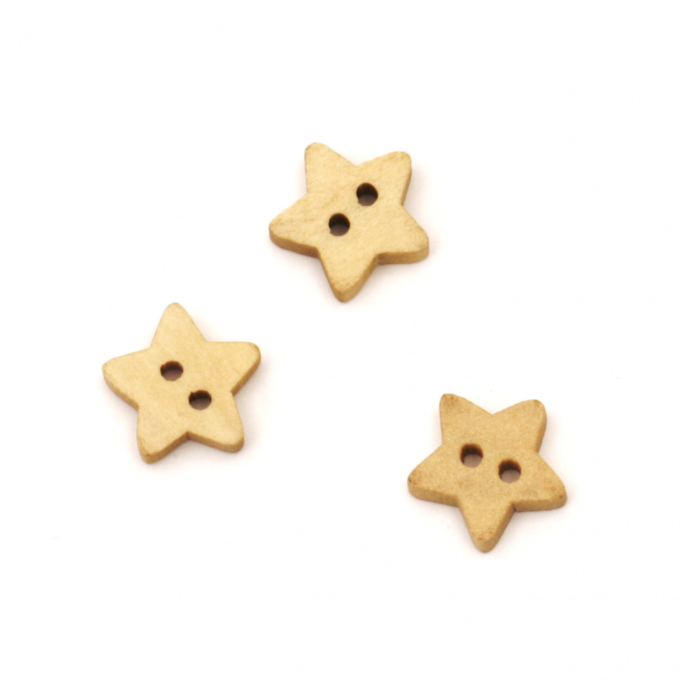 Star wooden button 13x4 mm hole 2 mm - 20 pieces