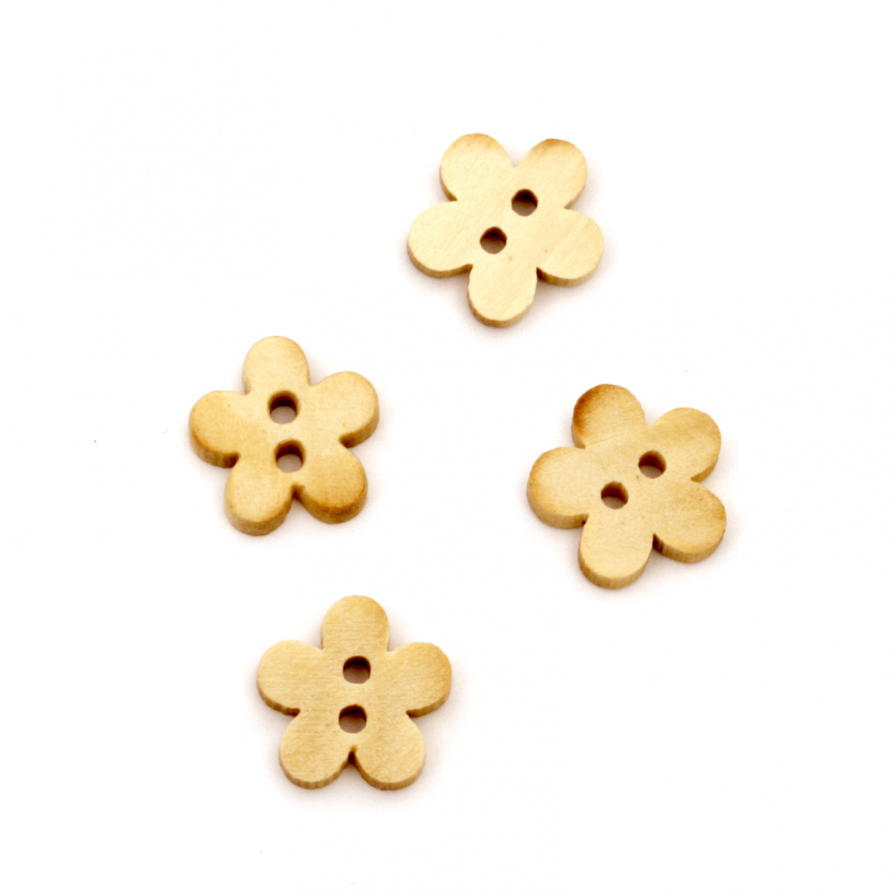 Flower shaped wooden button 11x4 mm hole 2 mm - 20 pieces