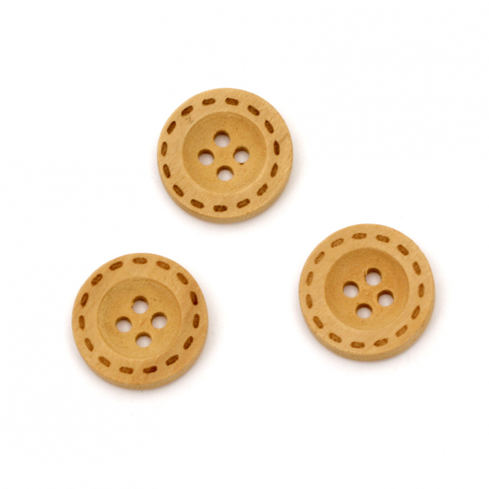 Round wooden flat button 23x4 mm hole 2 mm - 10 pieces