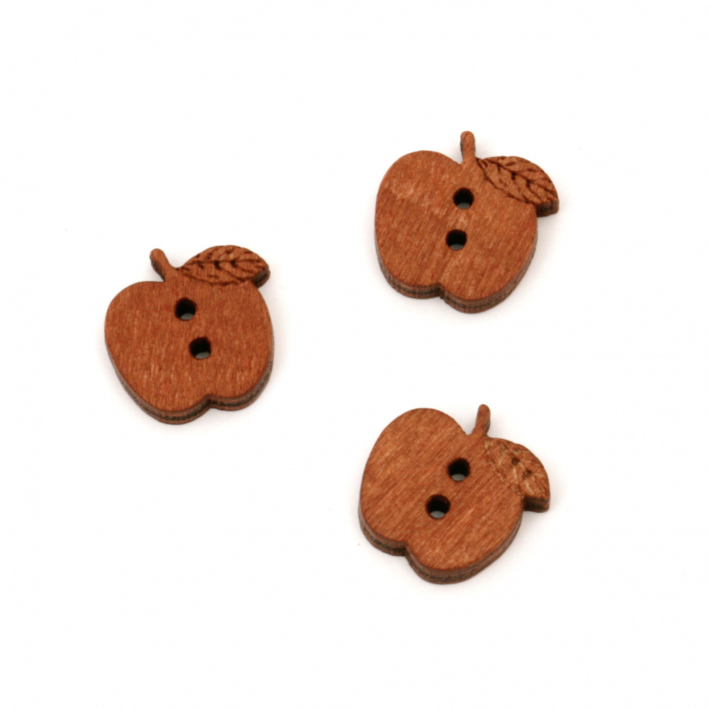 Apple wooden flat   button 15x17x4 mm hole 2 mm - 10 pieces