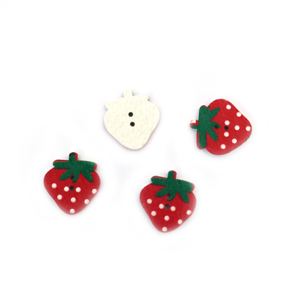 Strawberry wooden  button 20x18x4 mm hole 1.5 mm MIX -10 pieces