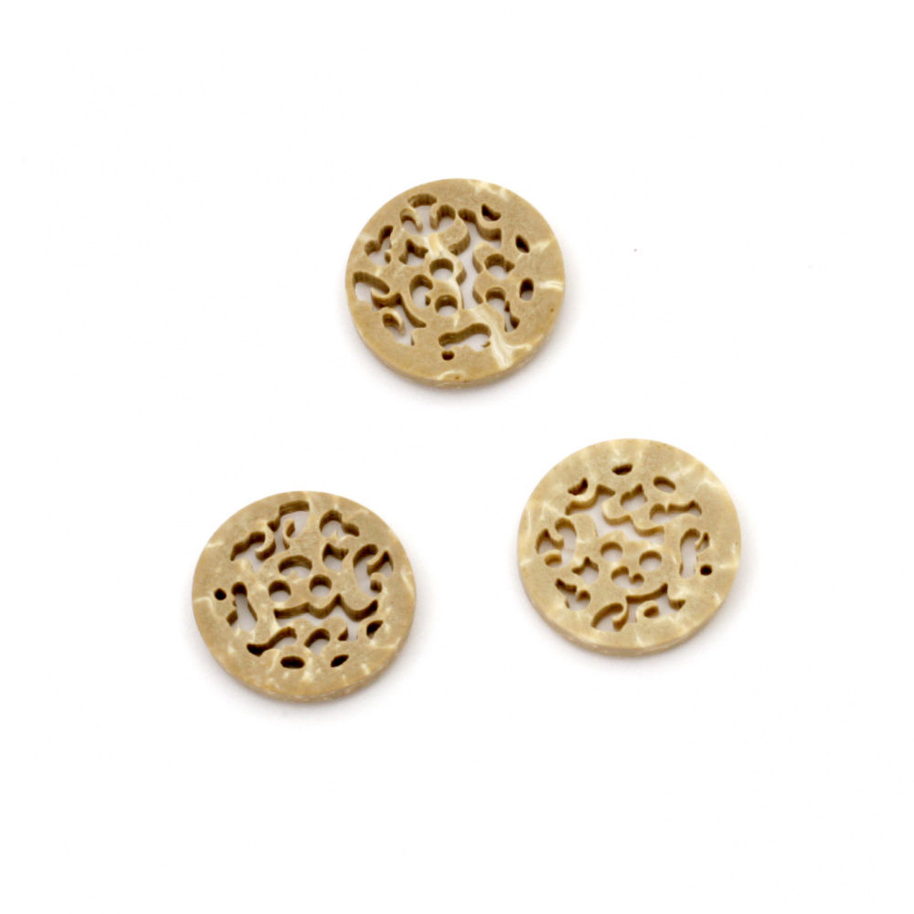 Coconut round flat button 15x2 mm hole 1.5 mm - 5 pieces