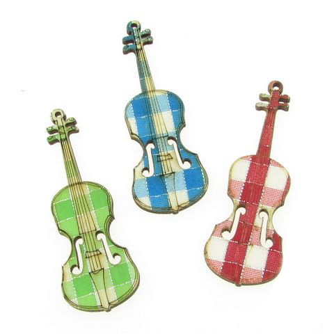 Wooden Violins / 60x20x2.5 mm,  Hole: 2 mm / MIX - 5 pieces