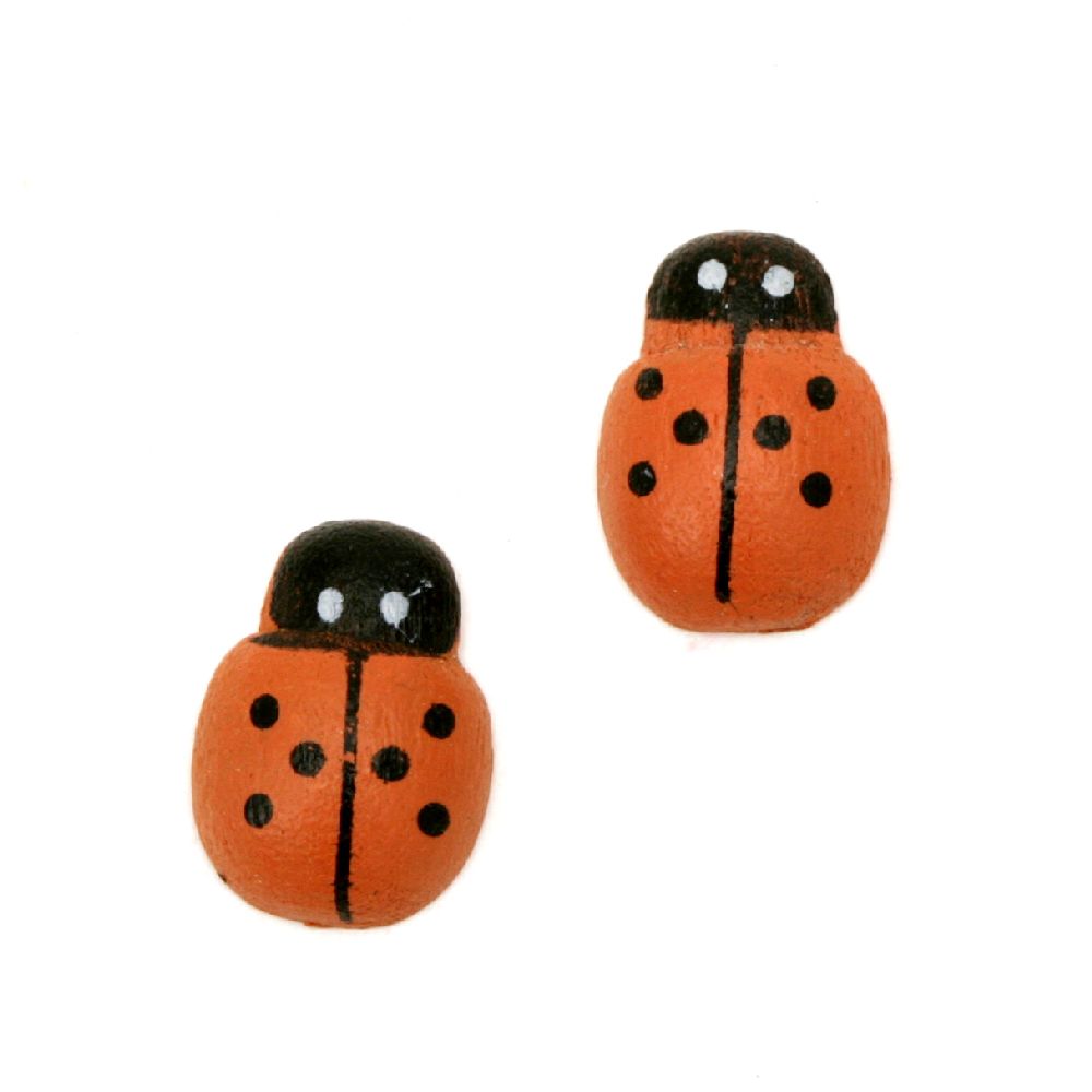 Cabochon Type Wooden Ladybug,  13x10x4 mm, Orange - 20 pieces