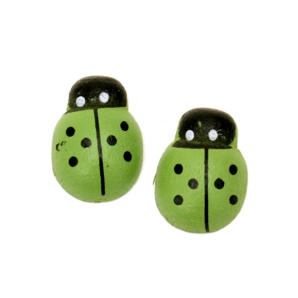 Wooden Decoration Element Ladybug  13x10x4 mm type cabochon painted green - 20 pieces