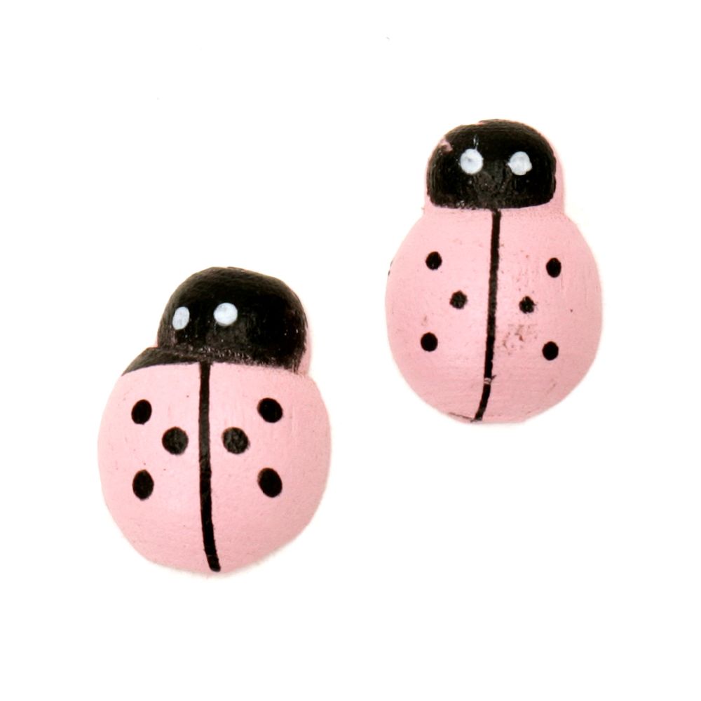 Figurine wooden Ladybug 13x10x4 mm cabochon type painted pink -20 pieces