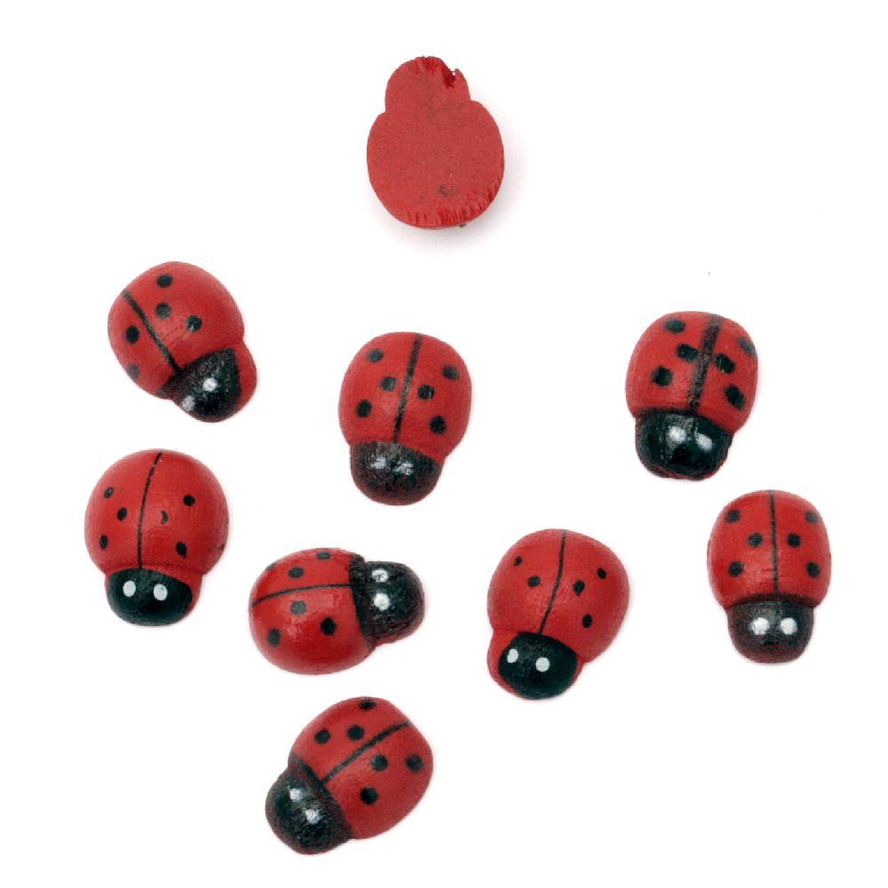 Wooden Decoration Element Ladybug 9x13x4 mm cabochon type, painted red - 20 pieces