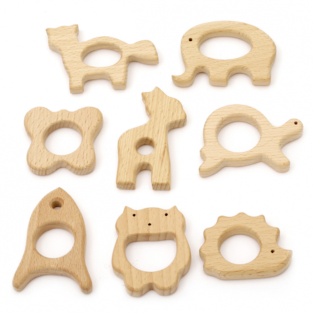 Wooden animal Assorted shapes  for  decoration 59~70x45~50x10 mm  color wood - 1 piece