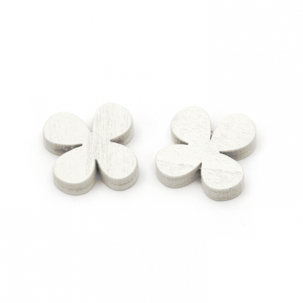 Wooden flower bead 20 mm for DIY Jewelry and Crafts hole 2 mm color white - 20 pieces