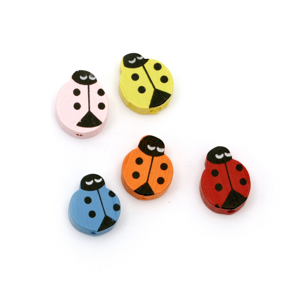 Wooden Ladybug for DIY Jewelry and Crafts 18x14x5.5 mm hole 2 mm MIX - 10 pieces