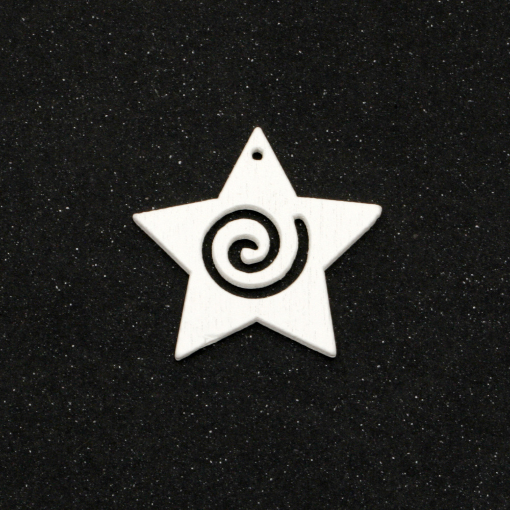 Wooden pendant star 30x31x2 mm hole 1 mm white - 10 pieces